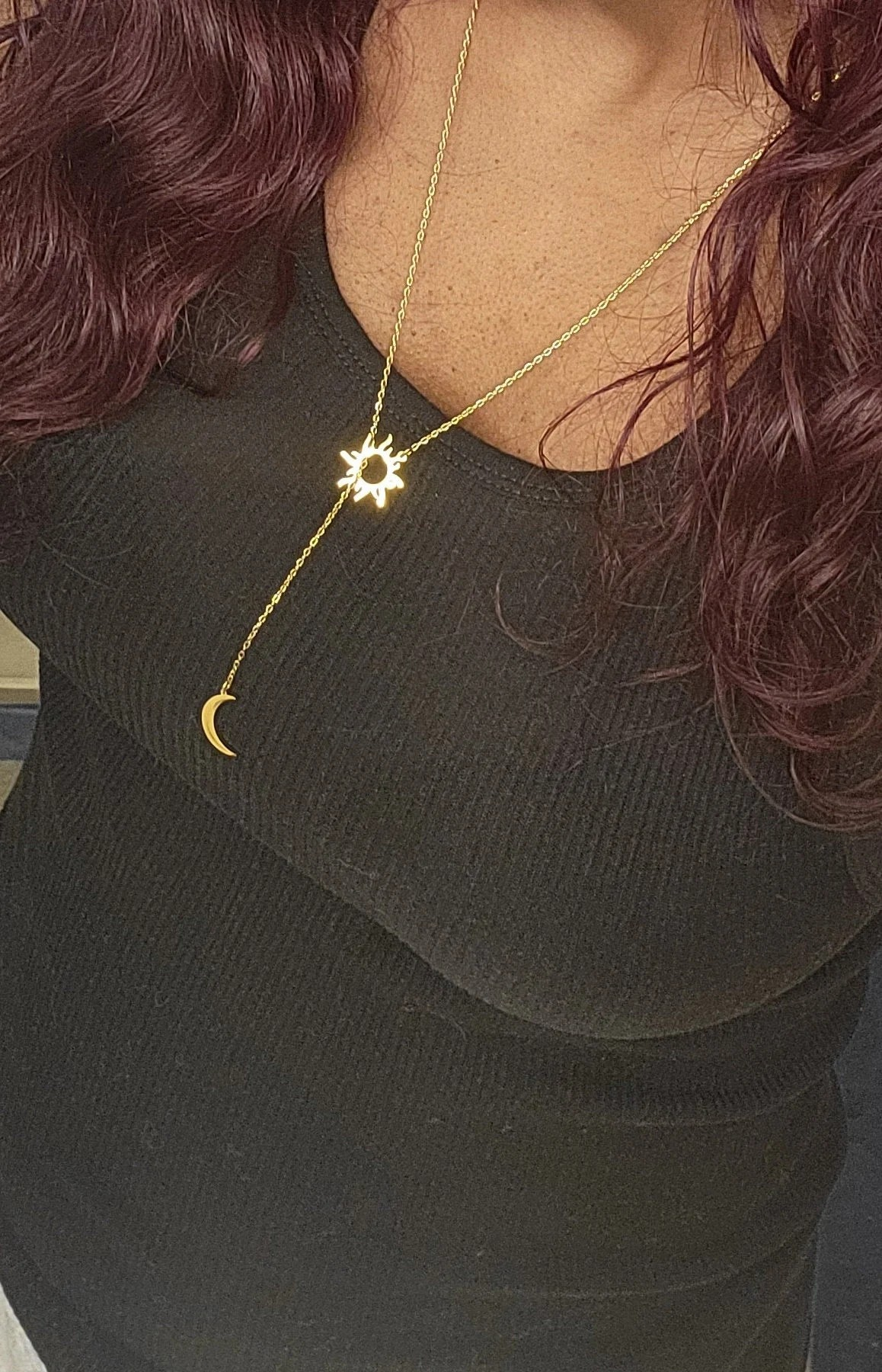 1 Pc Sun Moon Necklace - Lariat Stainless Steel Adjustable Minimalist Necklace, Gift for Her, Women's Jewelry, Celestial Jewelry, Boho Chic