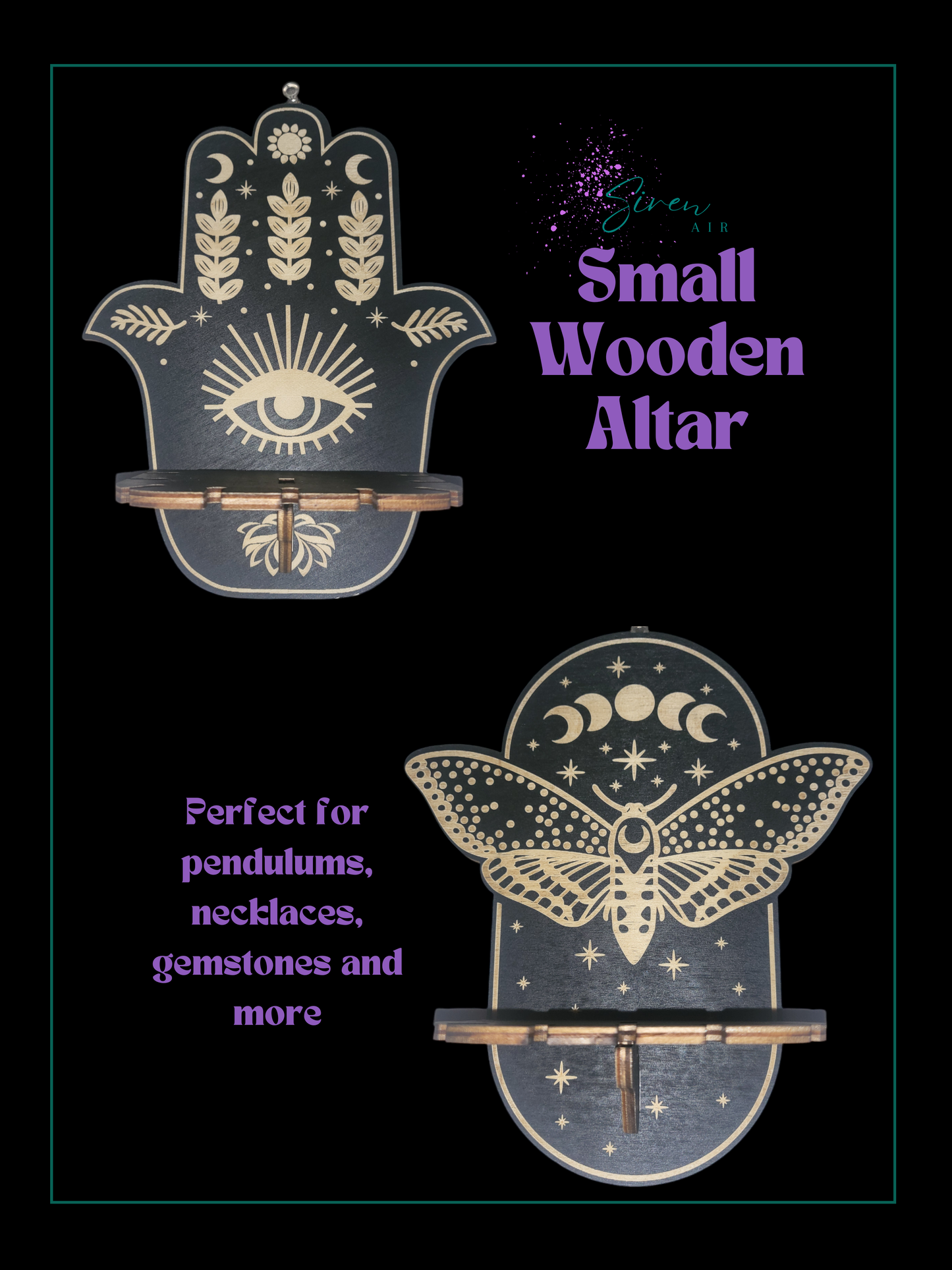 1 Pc Assorted Small Wooden Altar, Stand For Pendulums, Gemstones, Crystals, Hamsa, Celestial Butterfly, Unique Spiritual Decor, Handmade