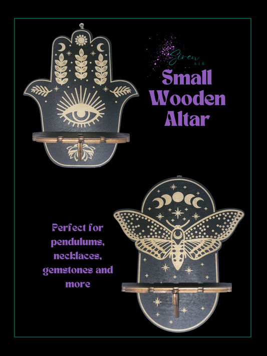 1 Pc Assorted Small Wooden Altar, Stand For Pendulums, Gemstones, Crystals, Hamsa, Celestial Butterfly, Unique Spiritual Decor, Handmade