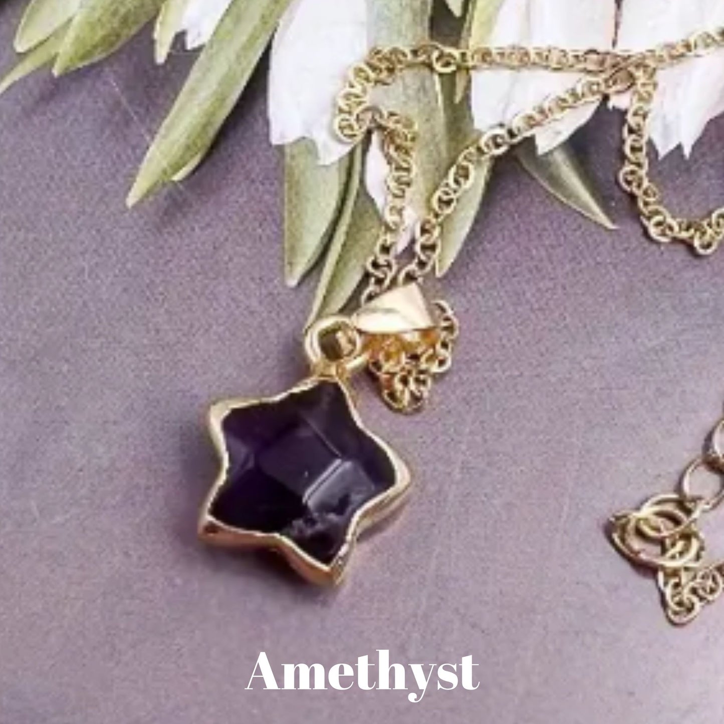 1 Pc Assorted Star Gemstone Gold Pendant Necklace - Healing Jewelry, Gift for Her, Turquoise, Green Aventurine, Amethyst, Natural Stone