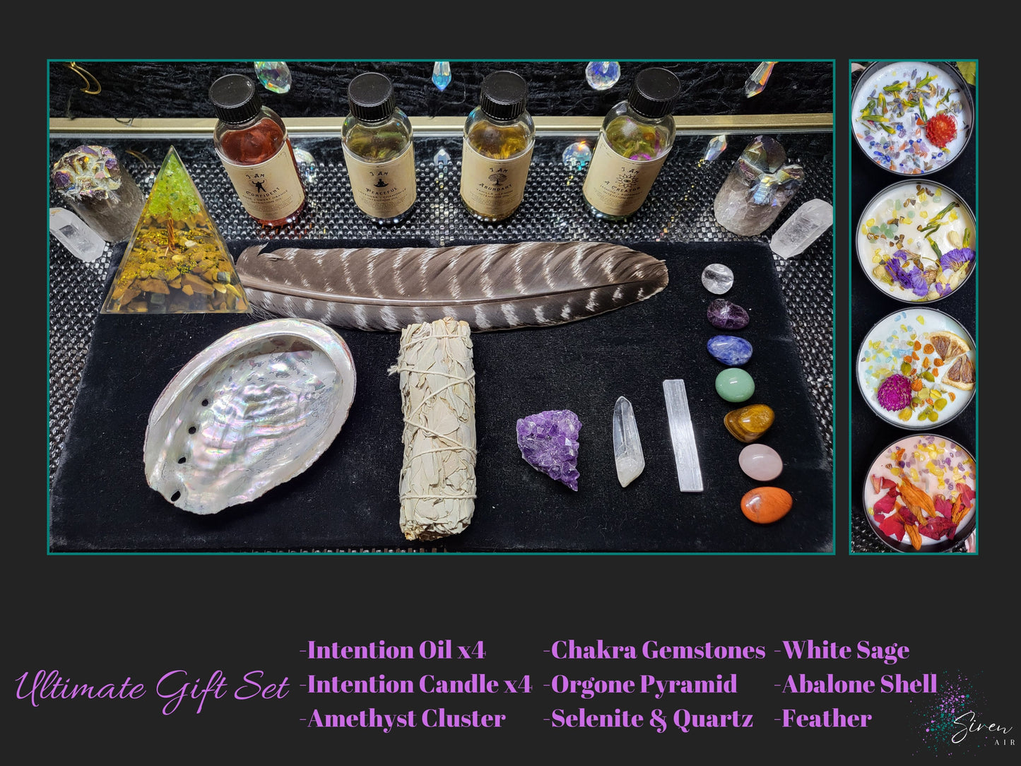 I Am Intention Gift Set - Intention Oil, Intention Candle, White Sage, Abalone Shell, Chakra Gemstones, Orgone Pyramid, Protection, Manifest