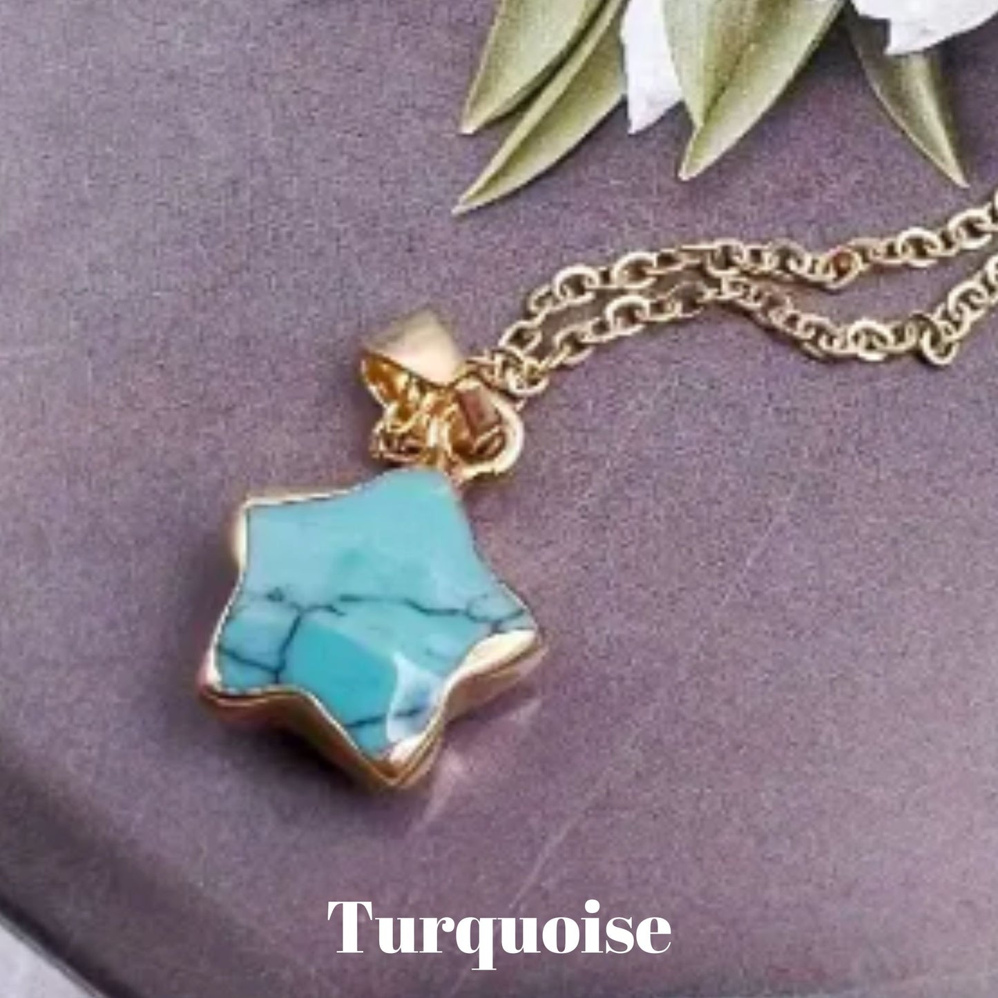 1 Pc Assorted Star Gemstone Gold Pendant Necklace - Healing Jewelry, Gift for Her, Turquoise, Green Aventurine, Amethyst, Natural Stone