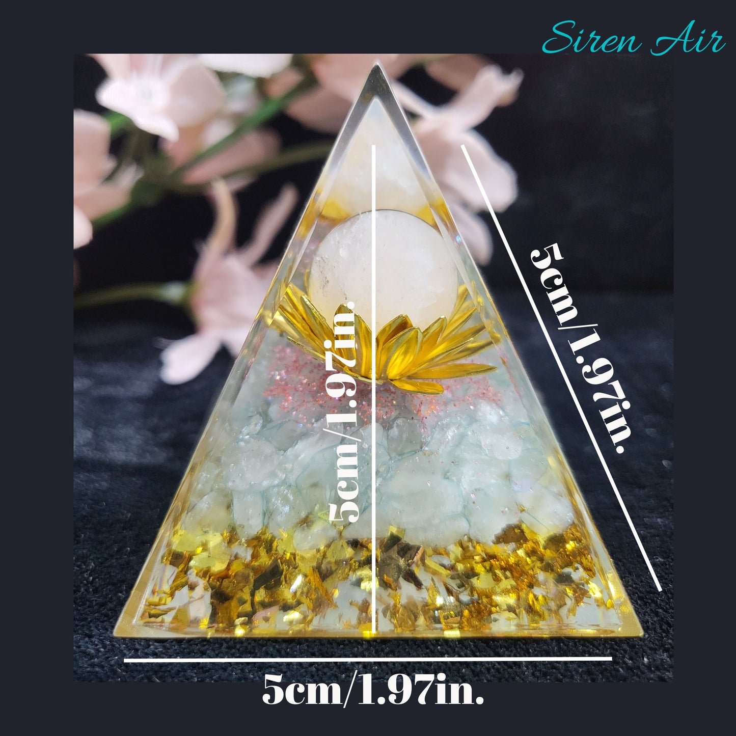 1 Pc Assorted Flower of Life Resin Orgone Pyramid with Natural Gemstones- Reiki Healing, Meditation, Energy Cleanse, Stress Relief