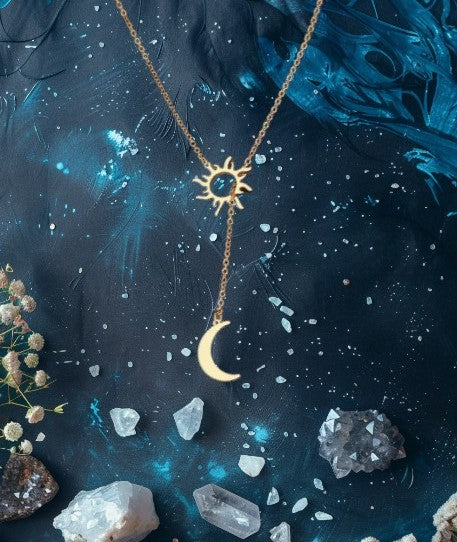 1 Pc Sun Moon Necklace - Lariat Stainless Steel Adjustable Minimalist Necklace, Gift for Her, Women's Jewelry, Celestial Jewelry, Boho Chic