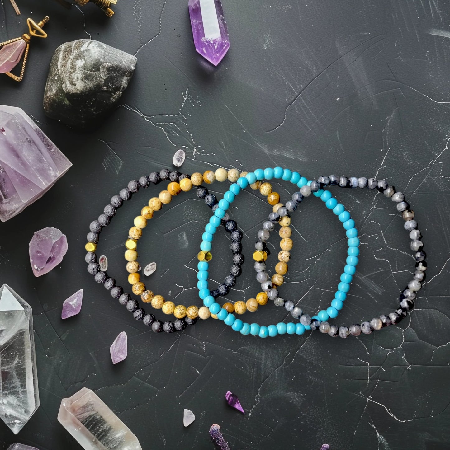 1 Pc Assorted 4mm Natural Stone Stretch Bracelet - Healing Jewelry, Gift for Her, Turquoise, Lava, Jasper, Labradorite, Natural Gemstone