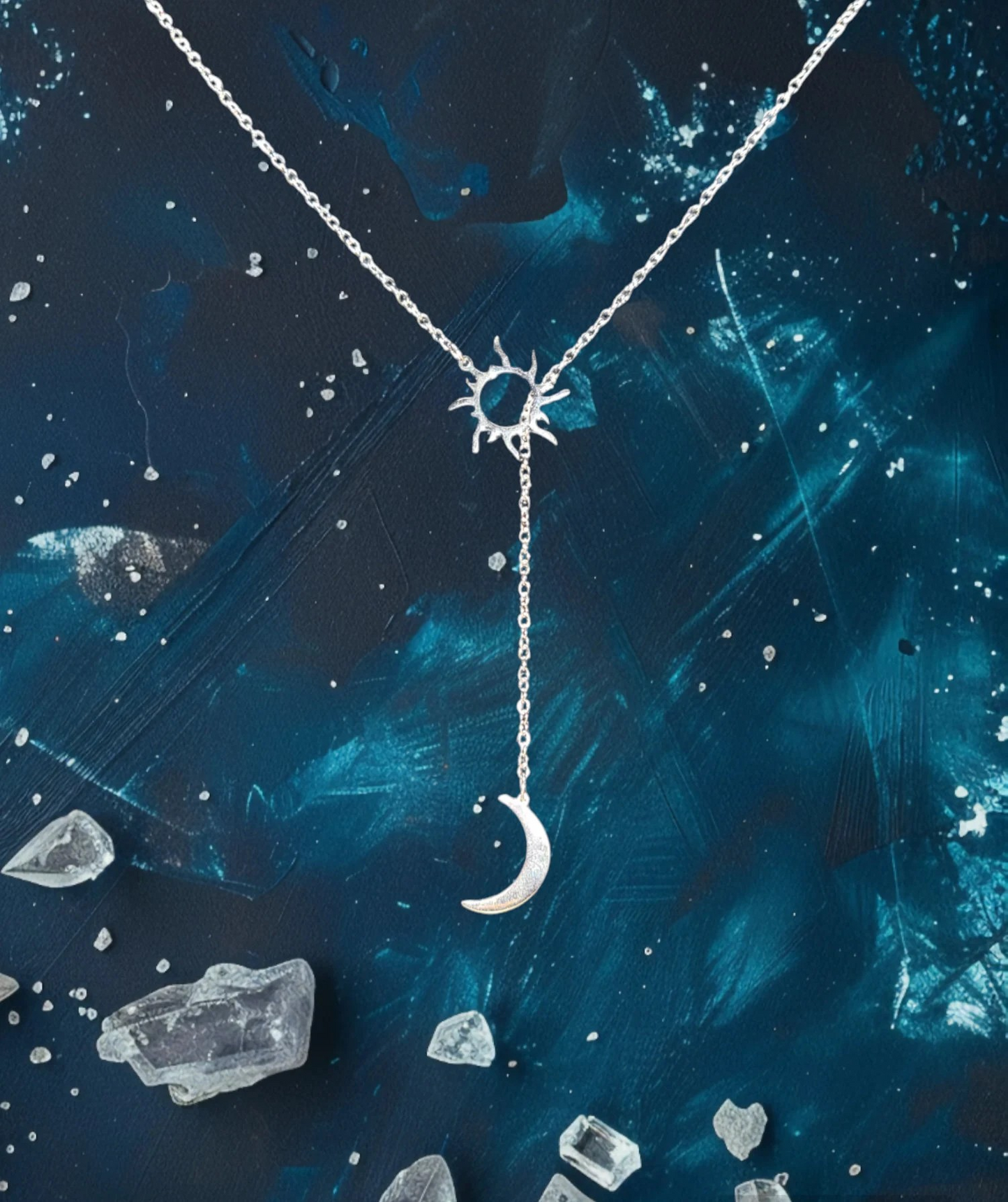 1 Pc Sun Moon Necklace - Lariat Stainless Steel Adjustable Minimalist Necklace, Gift for Her, Women's Jewelry, Celestial Jewelry, Boho Chic