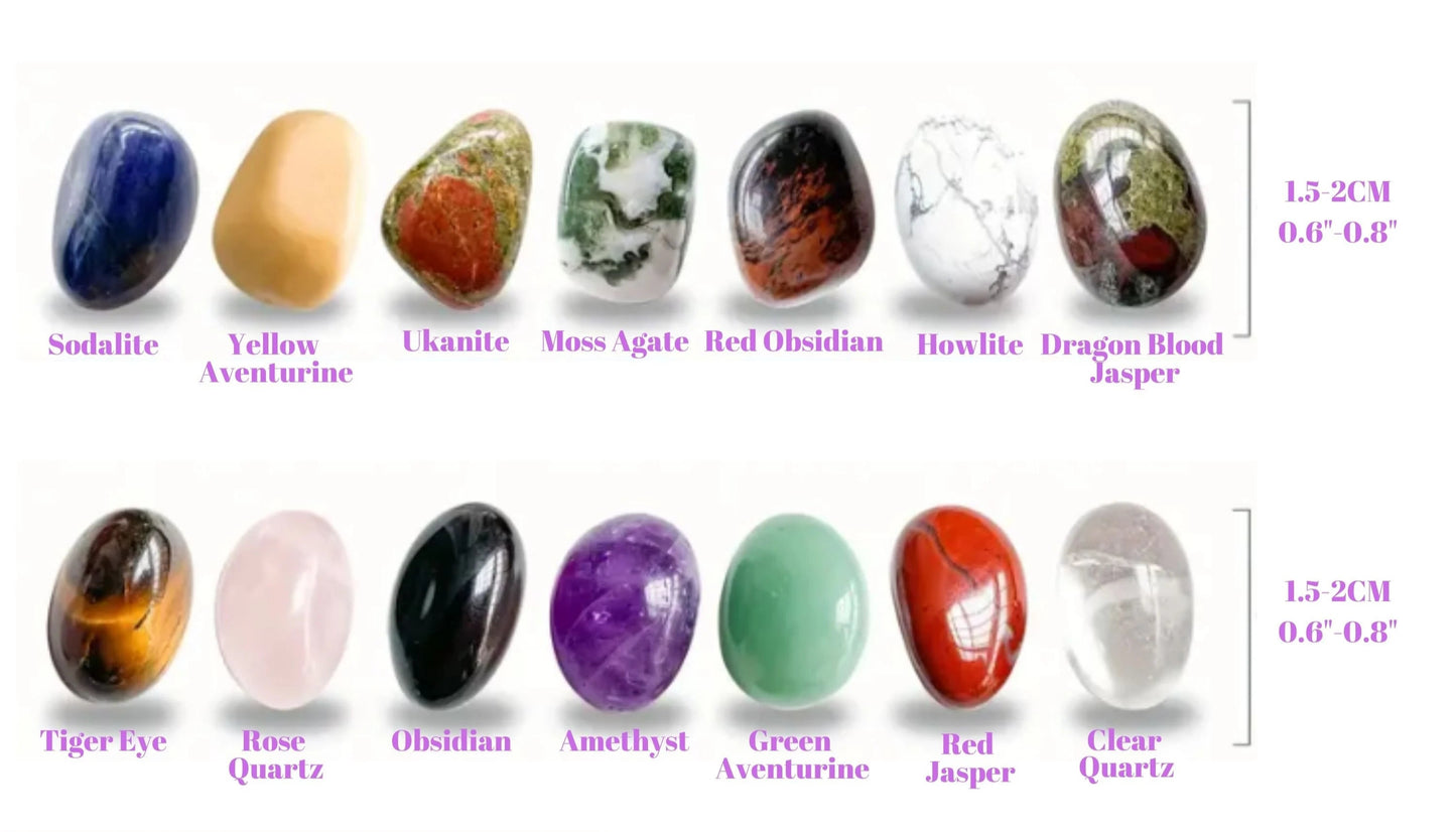 Set of 14 Gemstone Starter Kit, Assorted Small Gemstones, Healing Stones, Polished Natural Gemstones, Meditation Tools, Stone Collection
