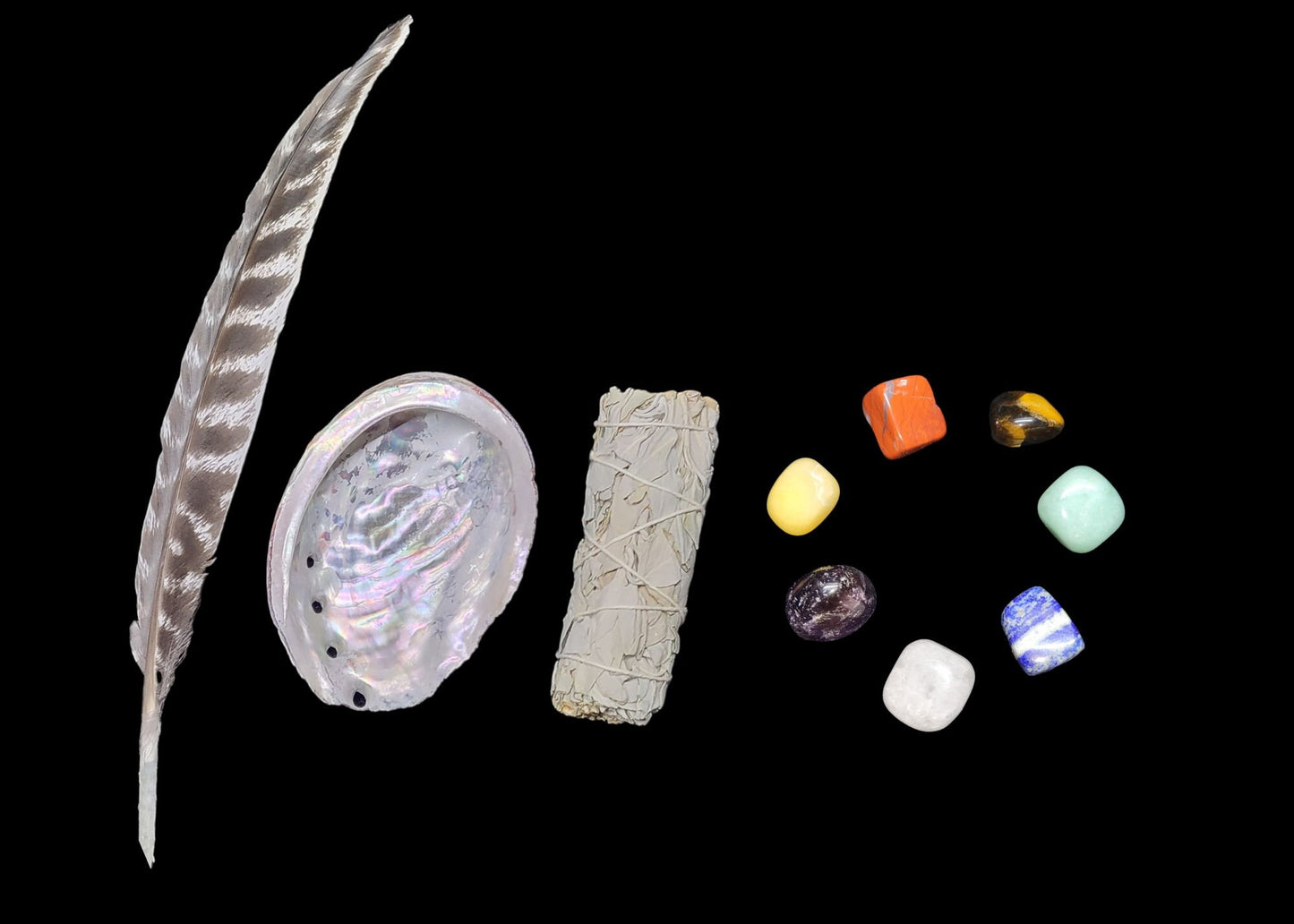 White Sage Abalone Shell Smudge Bundle - Smoke Cleansing, Chakra Gemstones, Amethyst Cluster, Quartz, Selenite, Bundle, Gift for Protection