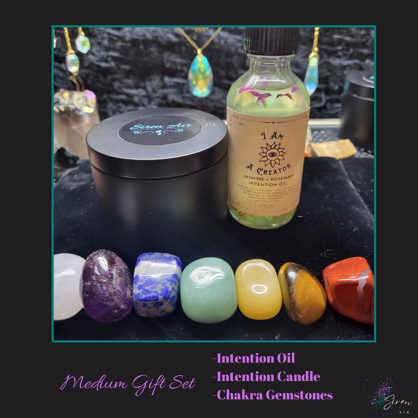 I Am Intention Gift Set - Intention Oil, Intention Candle, White Sage, Abalone Shell, Chakra Gemstones, Orgone Pyramid, Protection, Manifest