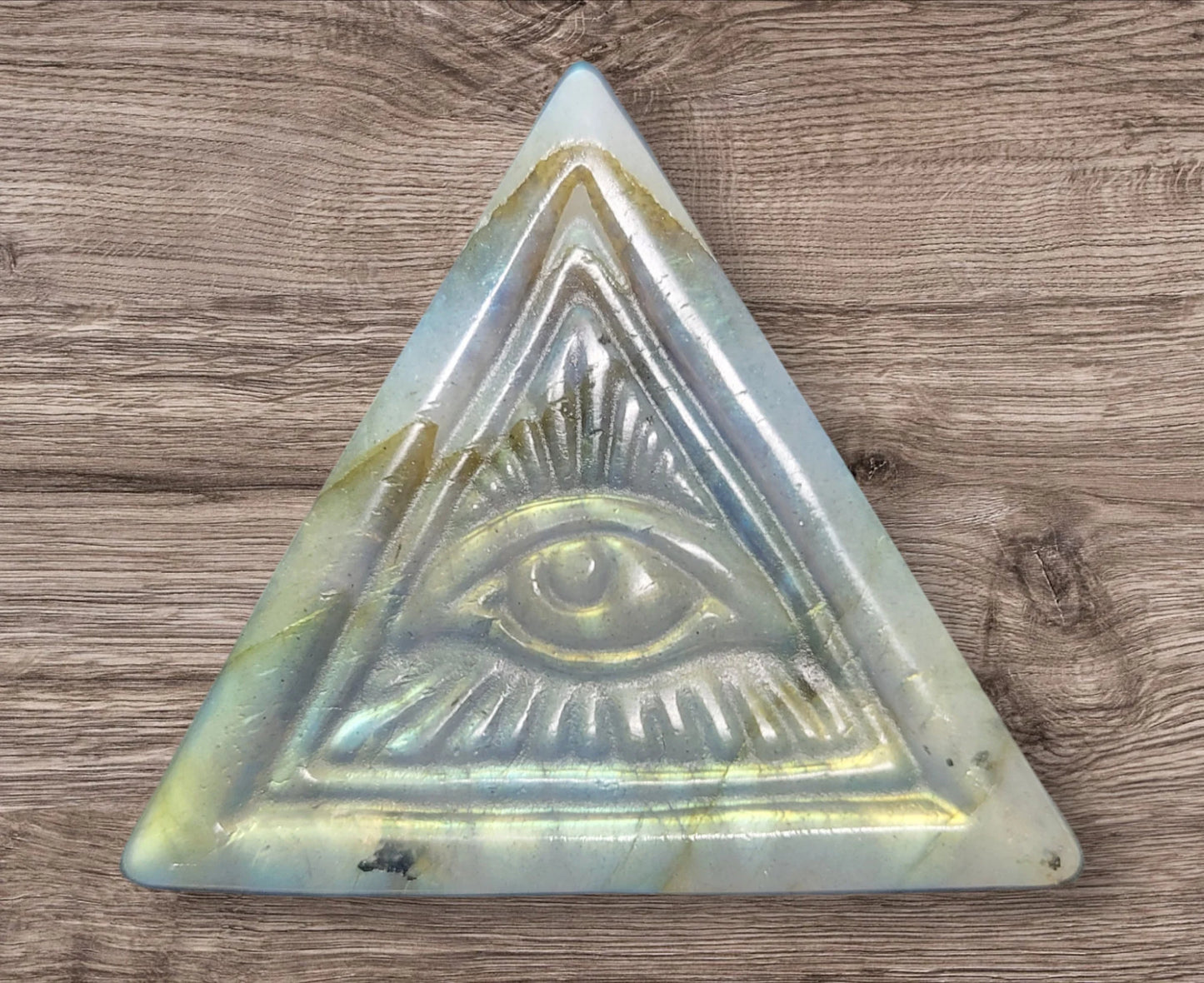 1 Pc Assorted Small Evil Eye Pyramid Spiritual Gift, Healing Meditation, Energy Cleanse, Protection, Labradorite, Moonstone, Gemstone Token