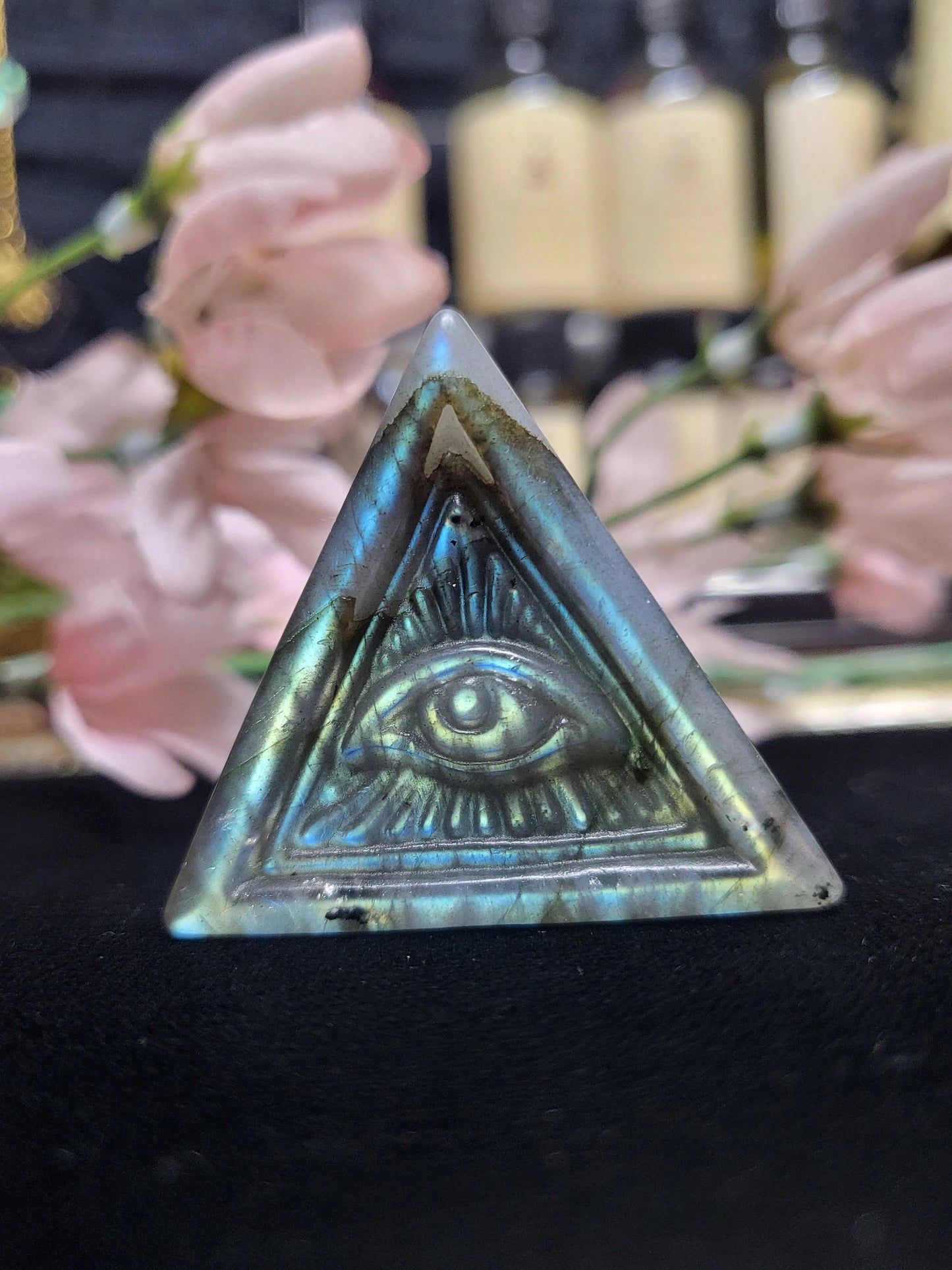 1 Pc Assorted Small Evil Eye Pyramid Spiritual Gift, Healing Meditation, Energy Cleanse, Protection, Labradorite, Moonstone, Gemstone Token
