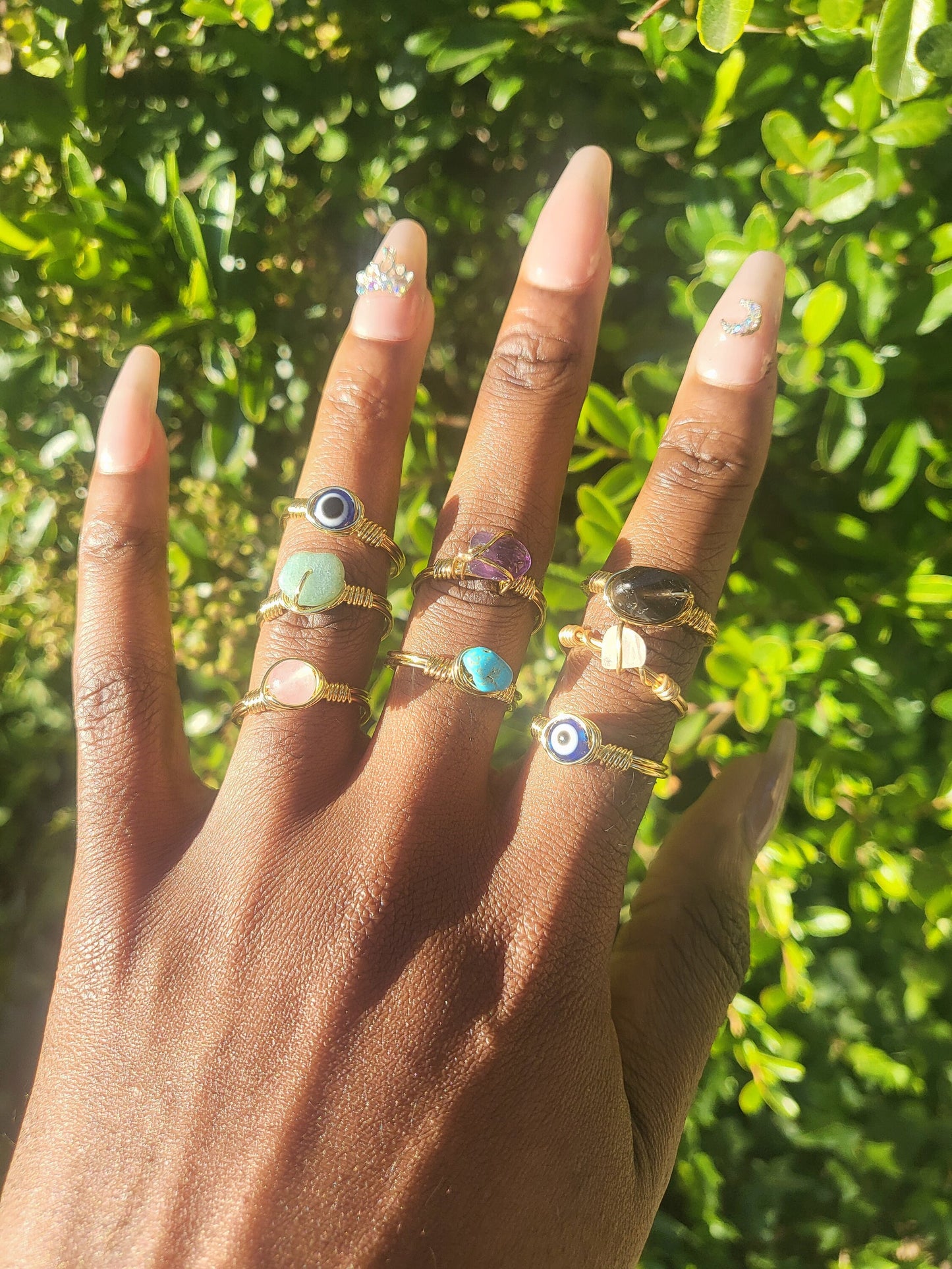 1 Pc. Assorted Adjustable Wire Wrapped Gemstone Rings - Handmade Jewelry, Natural Stone Rings, Healing Crystals, Gift for Her, Boho Chic