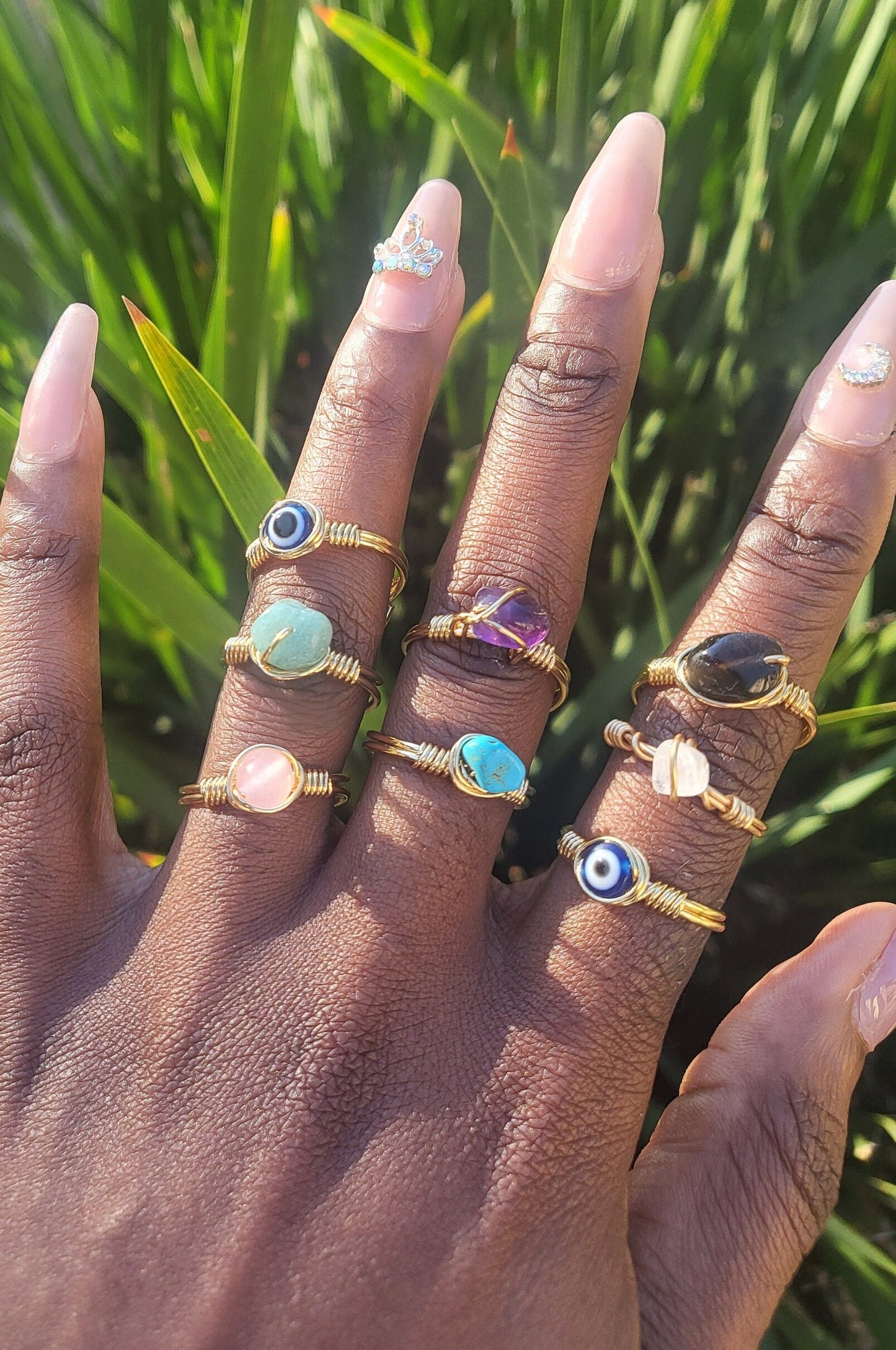 1 Pc. Assorted Adjustable Wire Wrapped Gemstone Rings - Handmade Jewelry, Natural Stone Rings, Healing Crystals, Gift for Her, Boho Chic