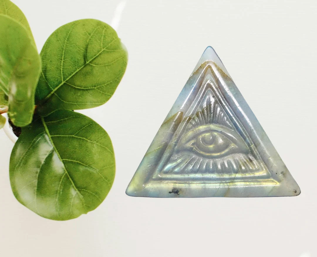 1 Pc Assorted Small Evil Eye Pyramid Spiritual Gift, Healing Meditation, Energy Cleanse, Protection, Labradorite, Moonstone, Gemstone Token