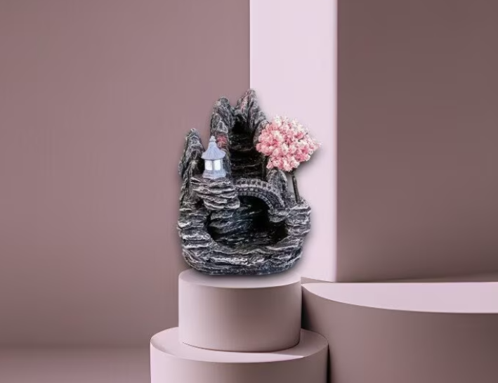 Tranquil Resin Backflow Incense Burner - Cone Burner, Zen Design, Cherry Blossom Tree, Serene Ambiance, Meditative Atmosphere, Home Decor