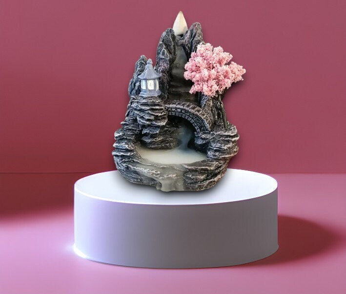 Tranquil Resin Backflow Incense Burner - Cone Burner, Zen Design, Cherry Blossom Tree, Serene Ambiance, Meditative Atmosphere, Home Decor