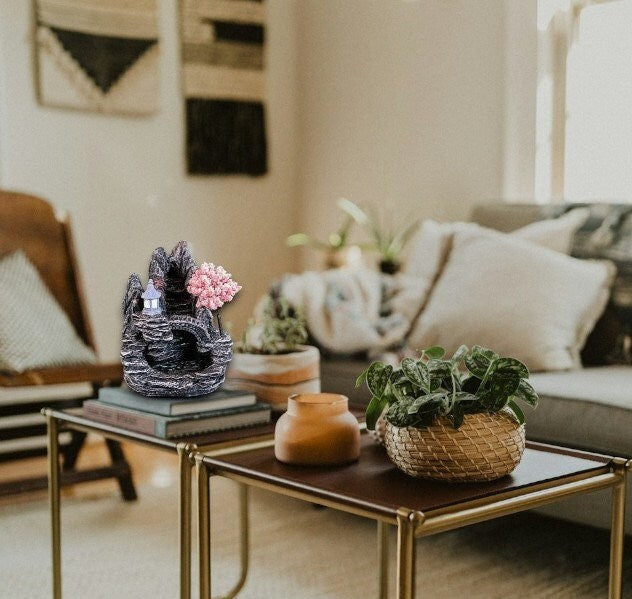 Tranquil Resin Backflow Incense Burner - Cone Burner, Zen Design, Cherry Blossom Tree, Serene Ambiance, Meditative Atmosphere, Home Decor