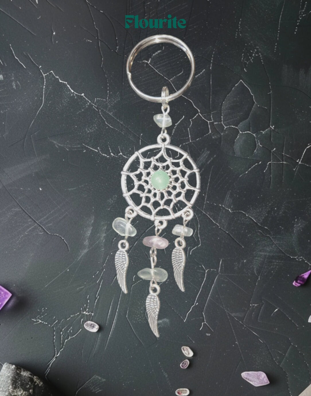 1 Pc Assorted Gemstone Dreamcatcher Keychain, Amethyst, Lapis, Fluorite, Rose Quartz, Carnelian, Handmade Keychain, Metaphysical Jewelry