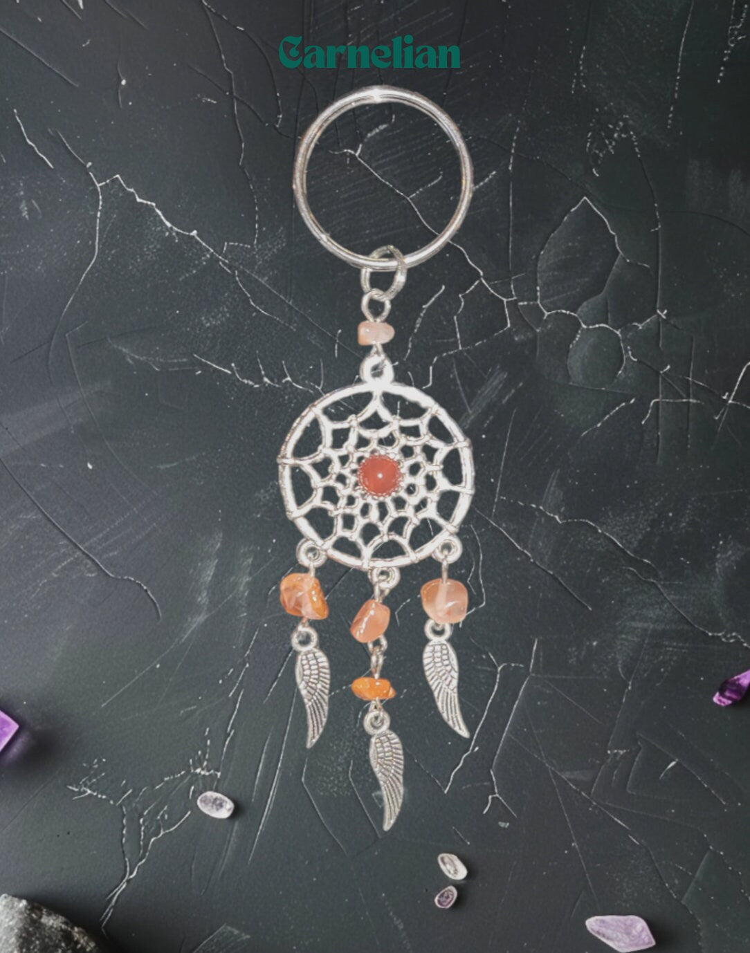 1 Pc Assorted Gemstone Dreamcatcher Keychain, Amethyst, Lapis, Fluorite, Rose Quartz, Carnelian, Handmade Keychain, Metaphysical Jewelry