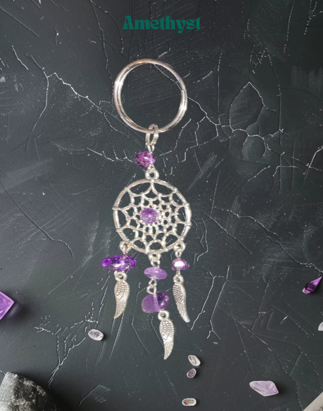 1 Pc Assorted Gemstone Dreamcatcher Keychain, Amethyst, Lapis, Fluorite, Rose Quartz, Carnelian, Handmade Keychain, Metaphysical Jewelry