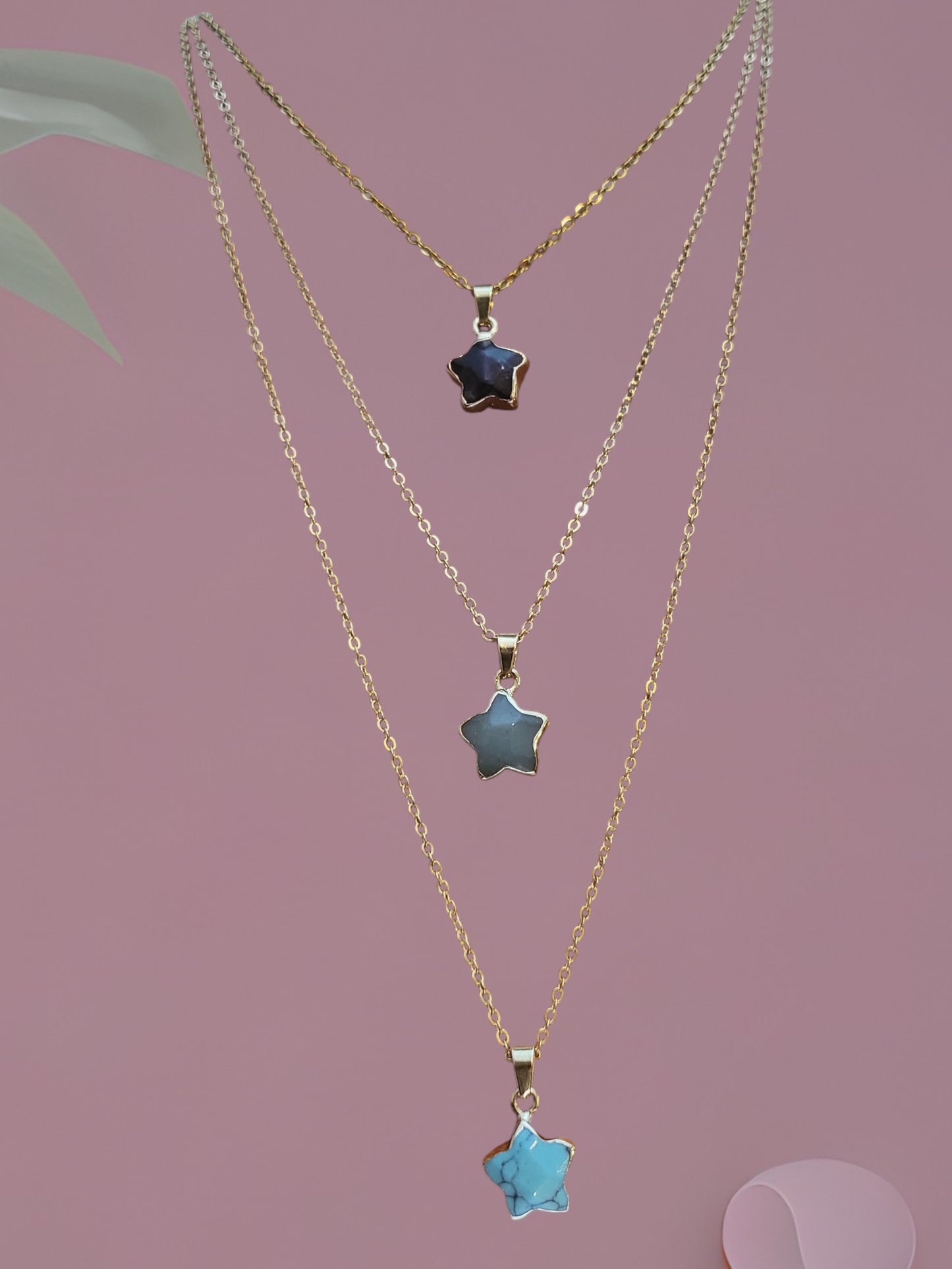 1 Pc Assorted Star Gemstone Gold Pendant Necklace - Healing Jewelry, Gift for Her, Turquoise, Green Aventurine, Amethyst, Natural Stone