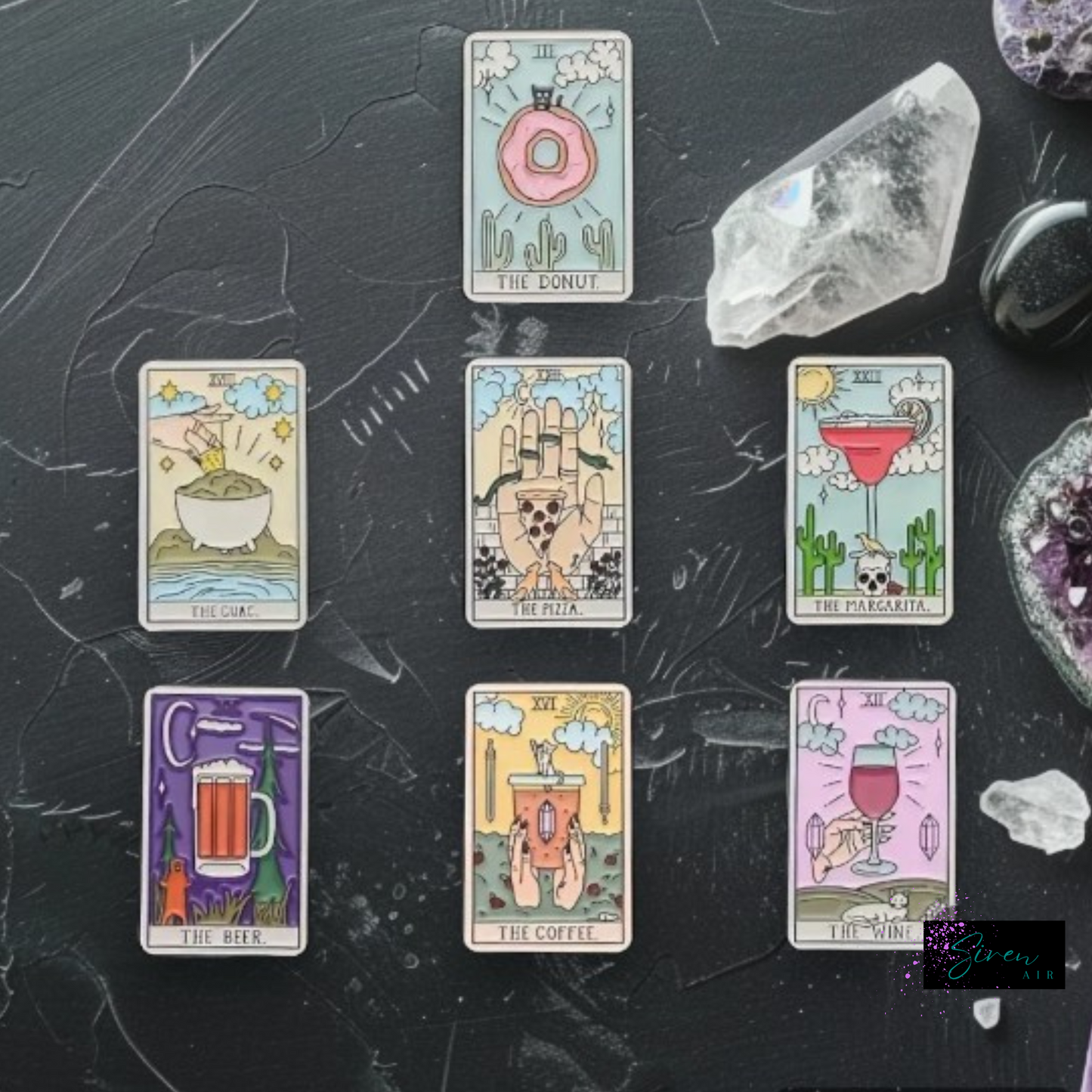 1 Pc Assorted Food Tarot Pins, Quirky Tarot Cards, Donut, Coffee, Guac, Margarita, Beer, Wine, Pizza, Celestial Designs, Unique Gift Ideas